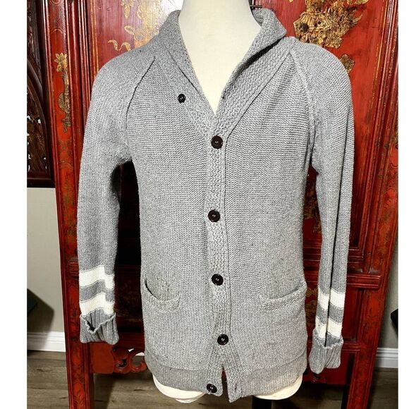 Riviera Club Button Up Cardigan Grey white Sweater - L - Picture 1 of 4